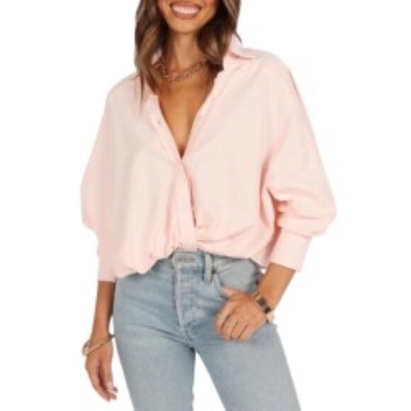 NWT Petal & Pup Mariah Button Up Shirt in Petal Pink Large - Picture 1 of 5